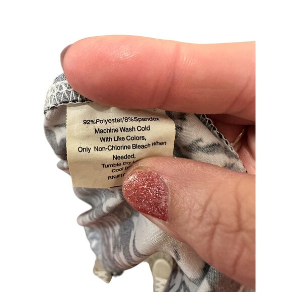 Black & White Abstract Print Womens Skirt Ruched Waist Knee Length Polyester/Spa - Picture 5 of 5